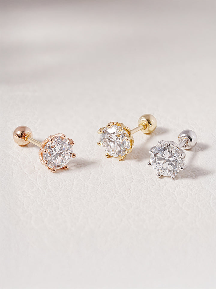 14K Solid Gold Lab Diamond Queen's Bloom Cartilage Earring 20G18G16G