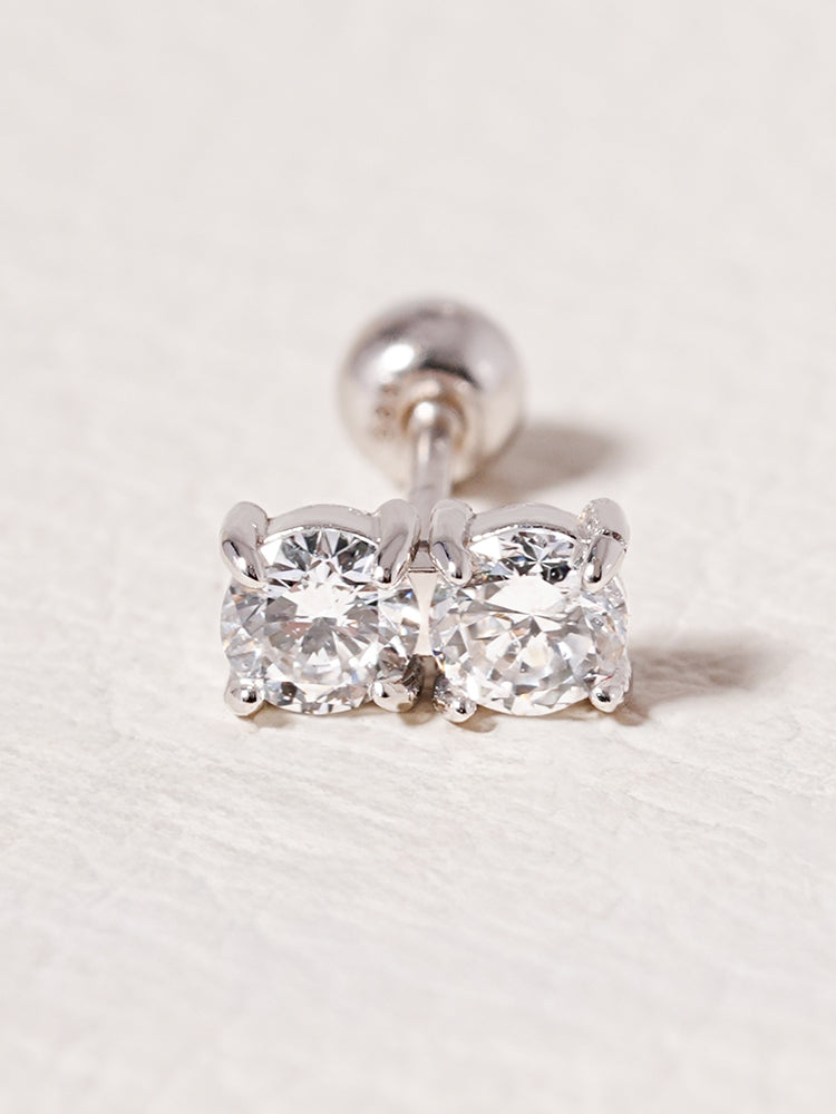 14K Solid Gold Lab Diamond Twin Stud Cartilage Earring 20G18G16G