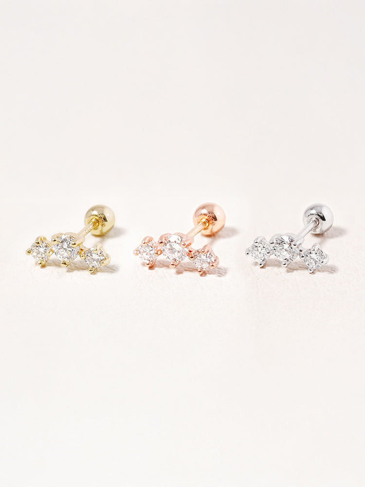 14K Solid Gold Lab Diamond Twinkle Crown Cartilage Earring 20G18G16G