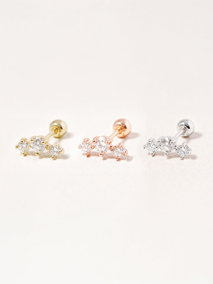 14K Solid Gold Lab Diamond Twinkle Crown Cartilage Earring 20G18G16G