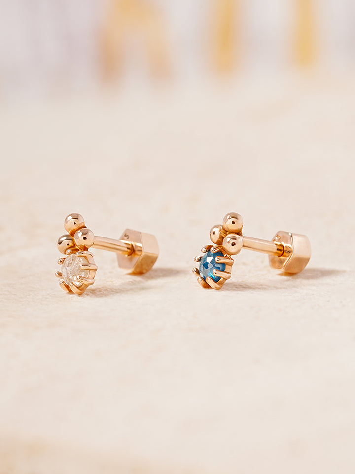 14K Solid Gold Labien Rough Diamond Cartilage Earring 18G