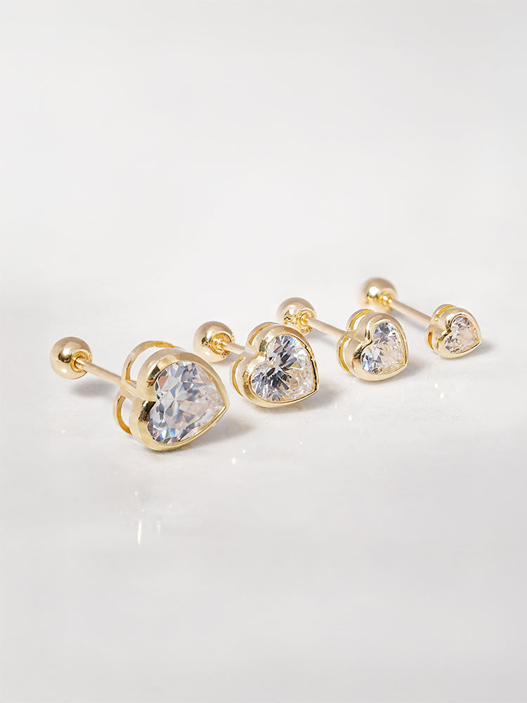 14K Solid Gold Lovestep Heart Cubic Cartilage Earring 20G