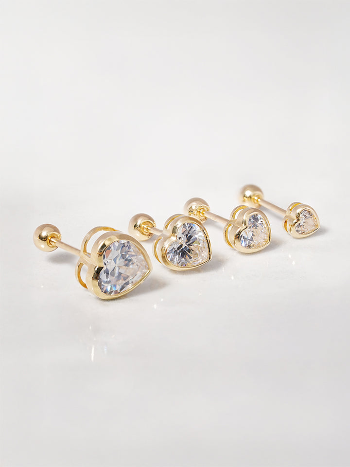 14K Solid Gold Lovestep Heart Cubic Cartilage Earring 20G