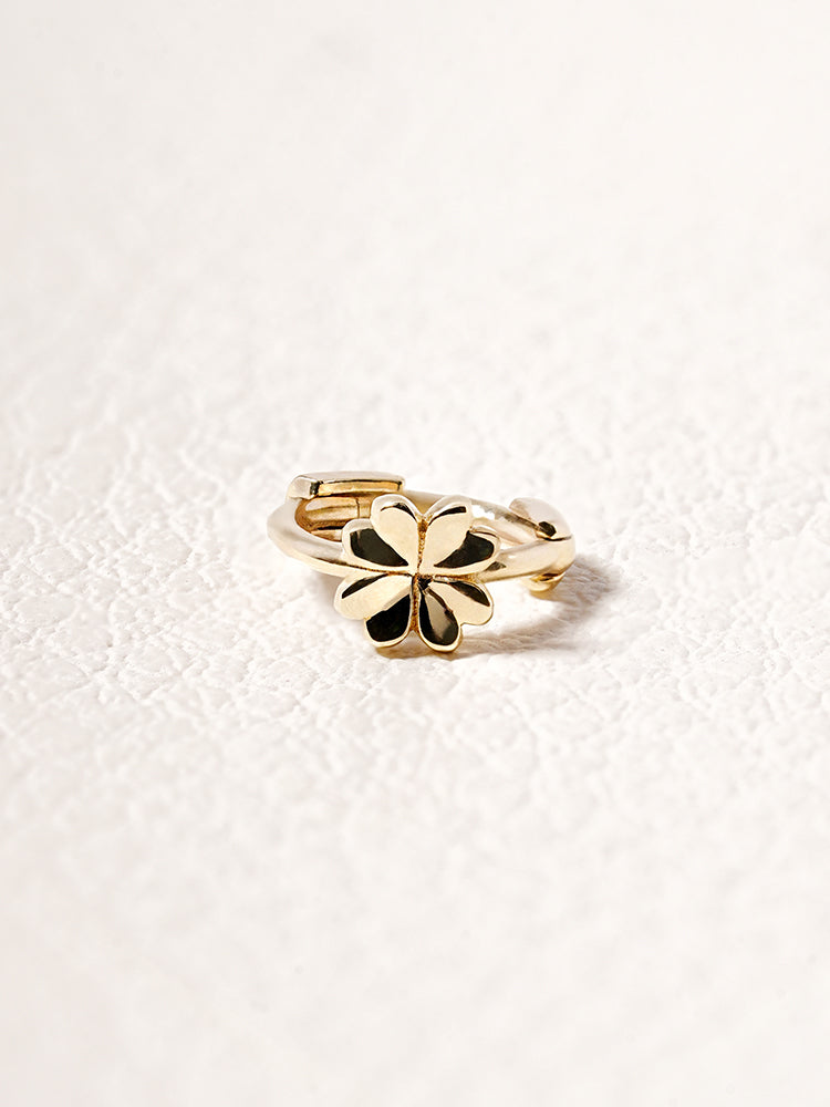 14K 18K Solid Gold Lucky Clover Mini Flower Cartilage Hoop Earring