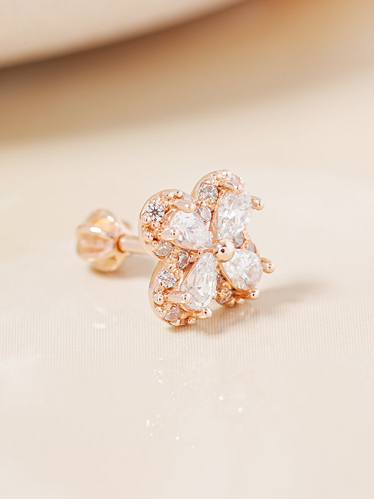 14K Gold Lucky Clover Cartilage Earring 18G16G