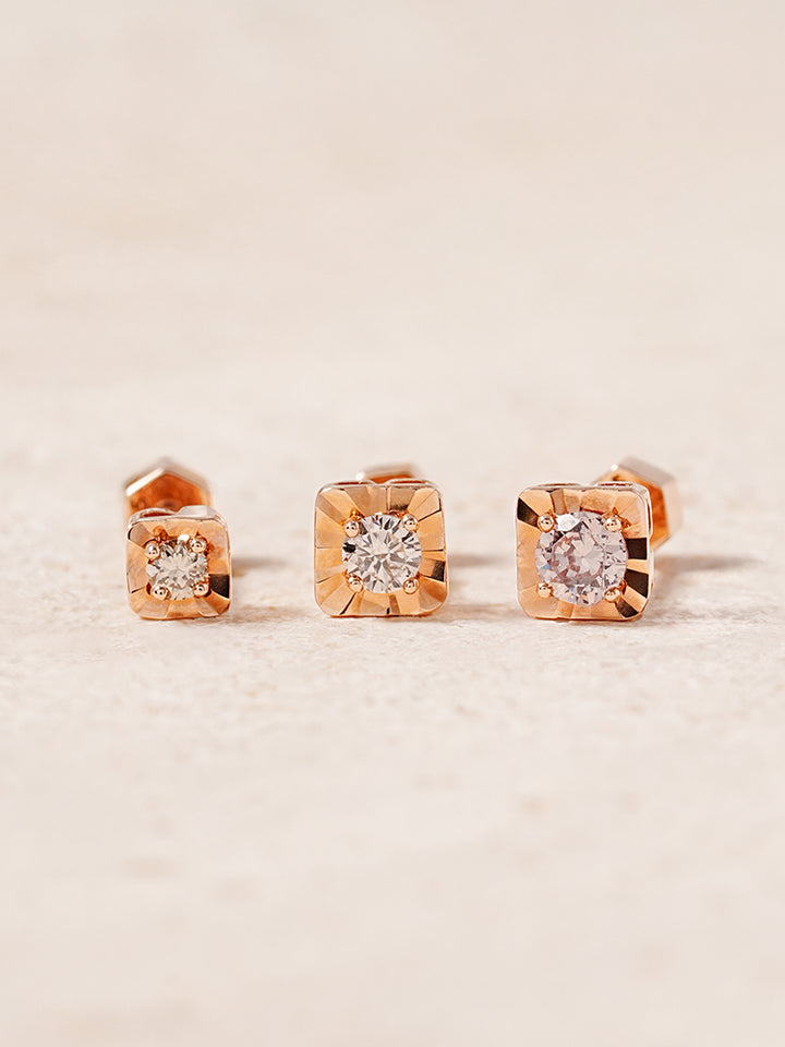 14K Gold Lumilight Golden Square Diamond Cartilage Earring 18G