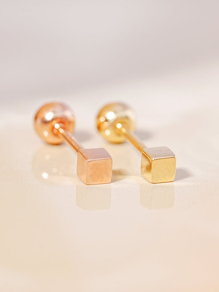 14K Solid Gold Micro Cube Box Cartilage Earring 20G