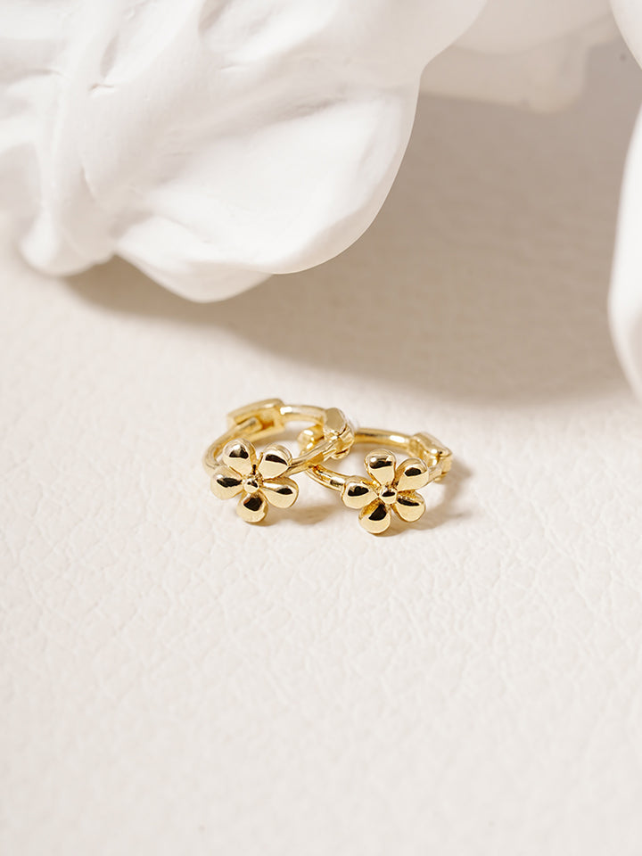 14K 18K Mini Flower Bloom Cartilage Hoop Earring