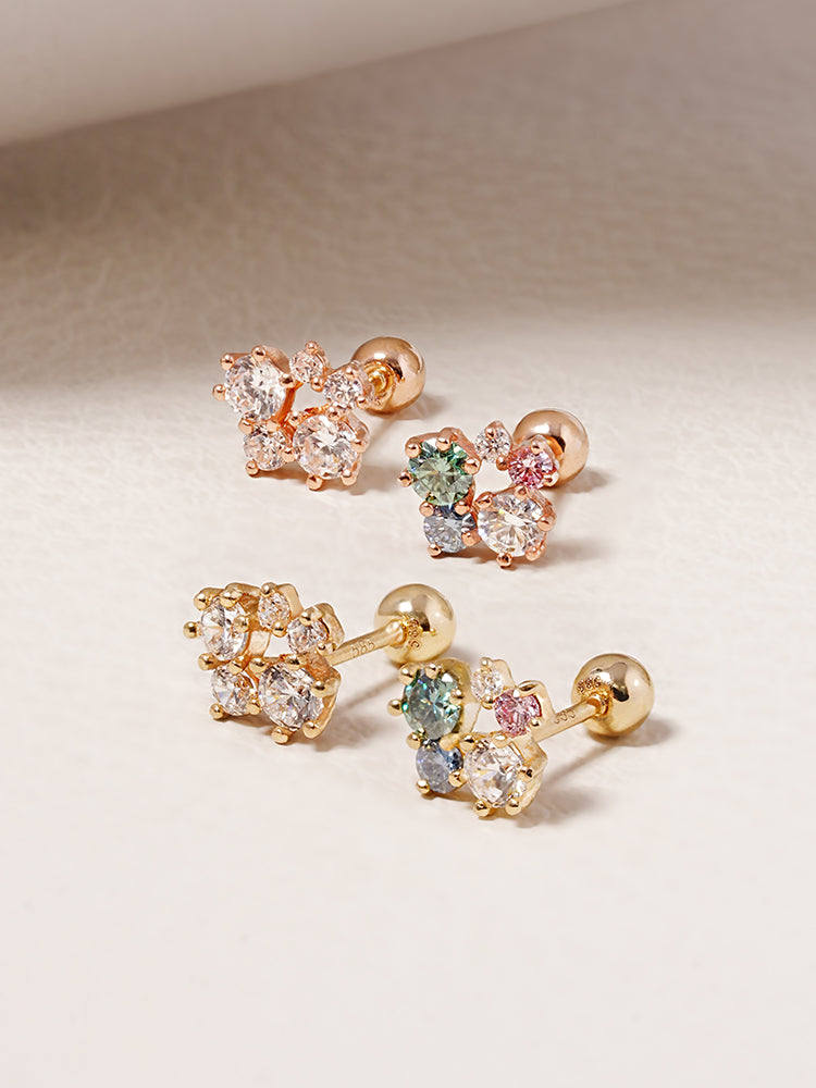 14K Solid Gold Moissanite Dia Five Sparkle Cartilage Earring 20G