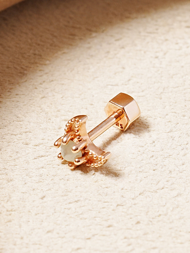 14K Gold Moon Rough Cartilage Earring 18G