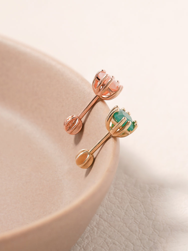 14K Solid Gold Morning Forest Gemstone Cartilage Earring 18G16G