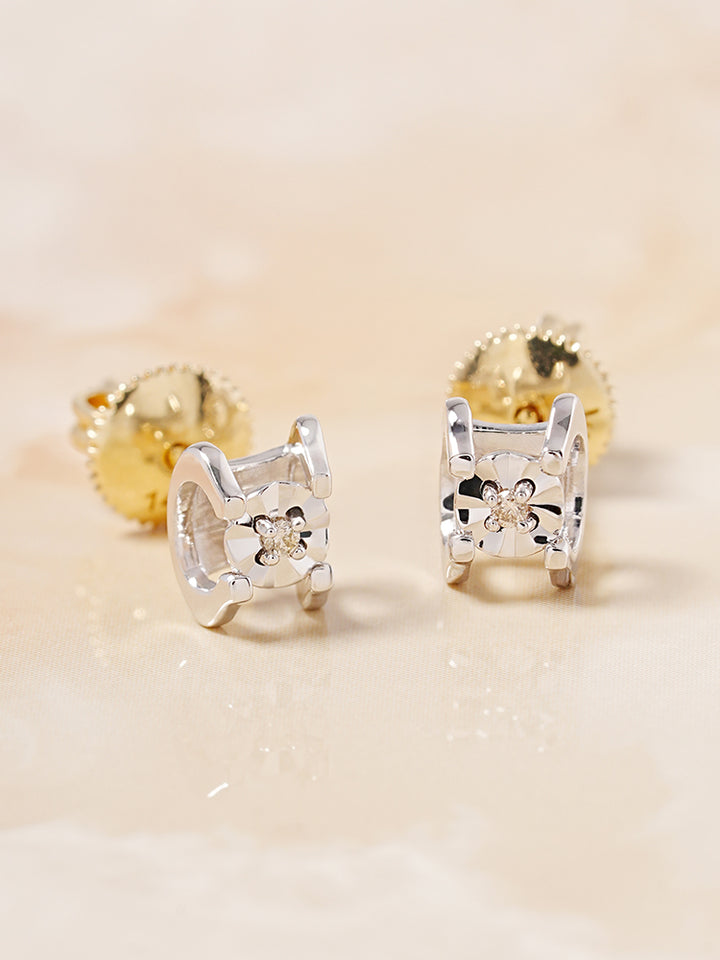 14K 18K Solid Gold Platinum Frame Diamond Stud Earring
