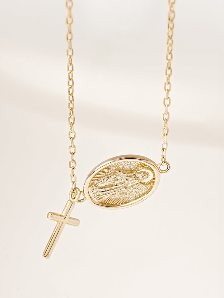 14K Saint Drop Cross Bracelet