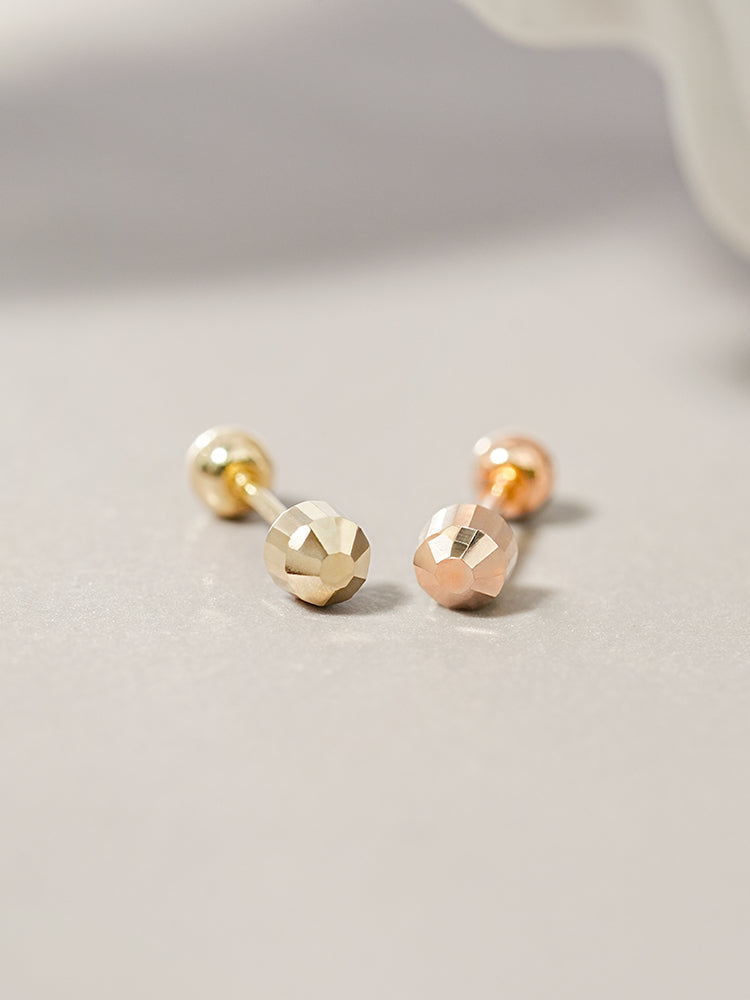 14K Solid Gold Shining Circular Cut Cartilage Earring 20G