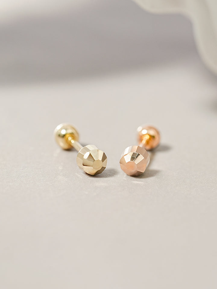 14K Solid Gold Shining Circular Cut Cartilage Earring 20G