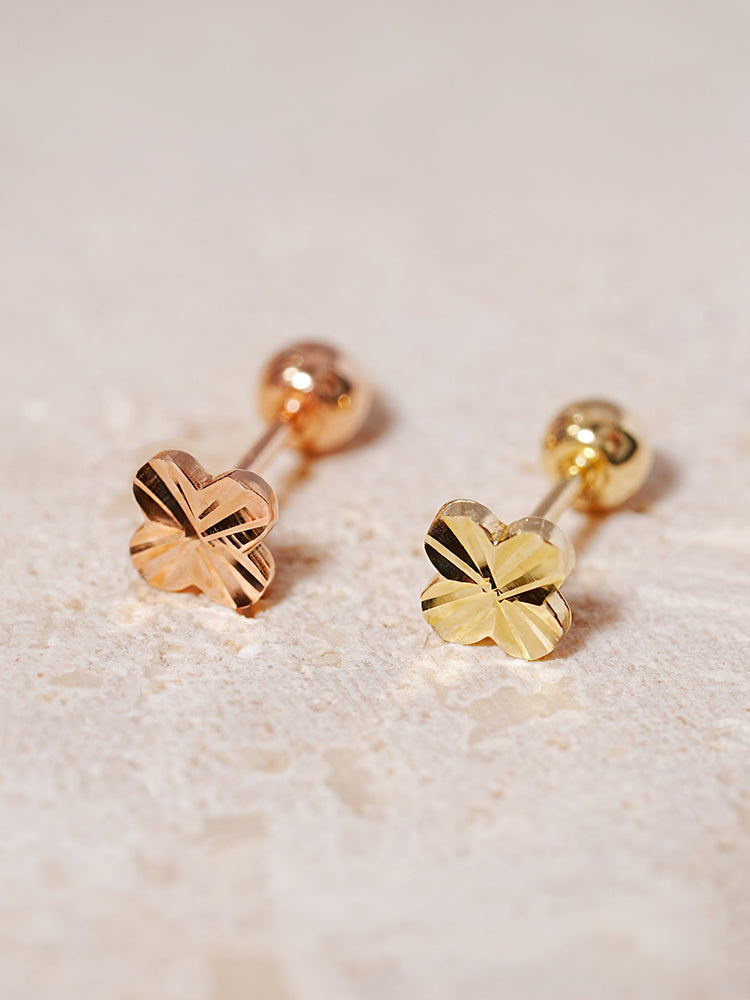 14K Solid Gold Shining Clover Cutting Cartilage Earring 20G