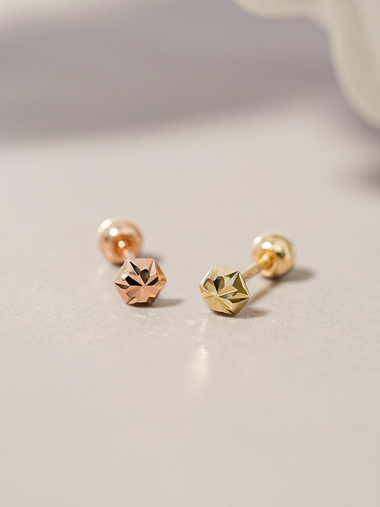 14K Solid Gold Shining Hexagonal Cutting Cartilage Earring 20G