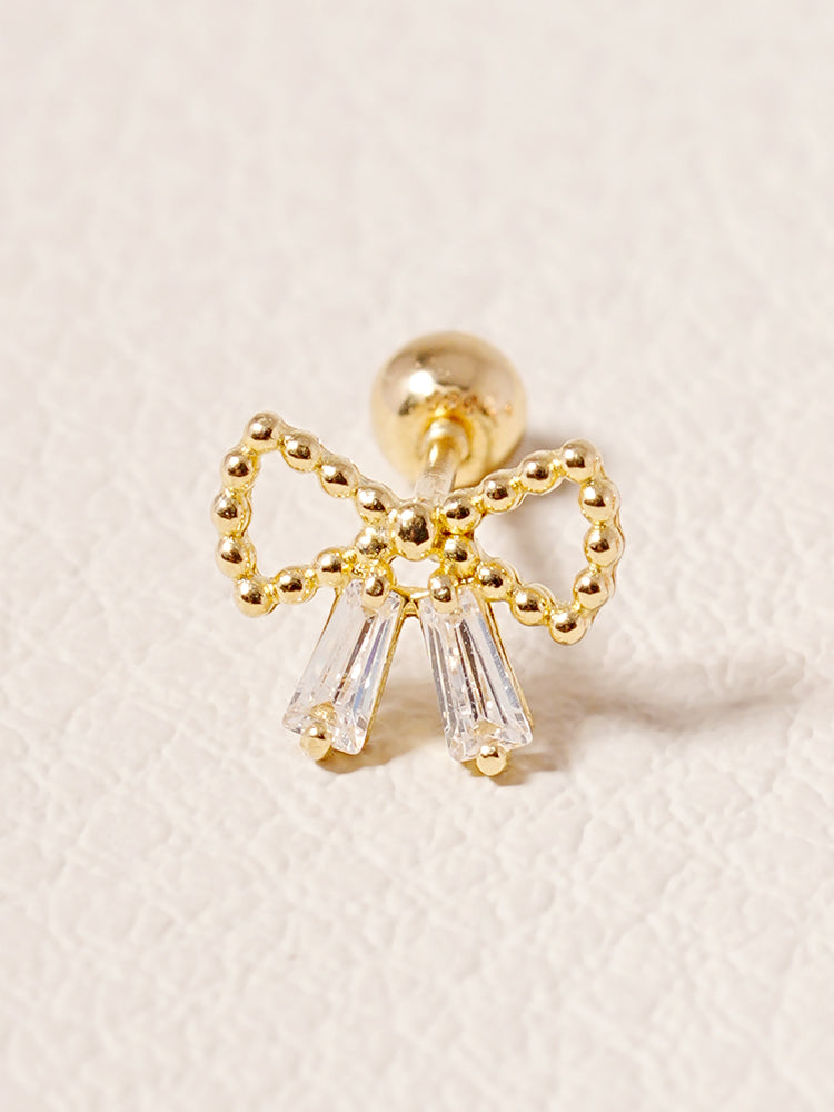 14K Solid Gold Shining Ribbon Knot Cartilage Earring 20G