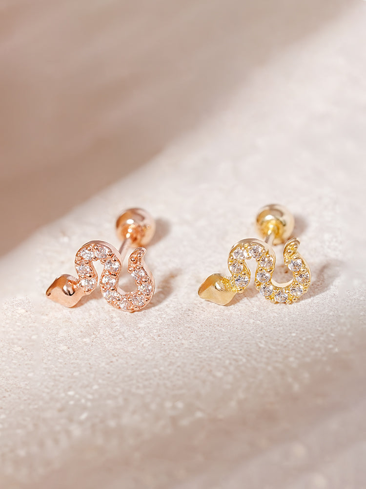 14K Solid Gold Bling Snake Cubic Cartilage Earring 20G