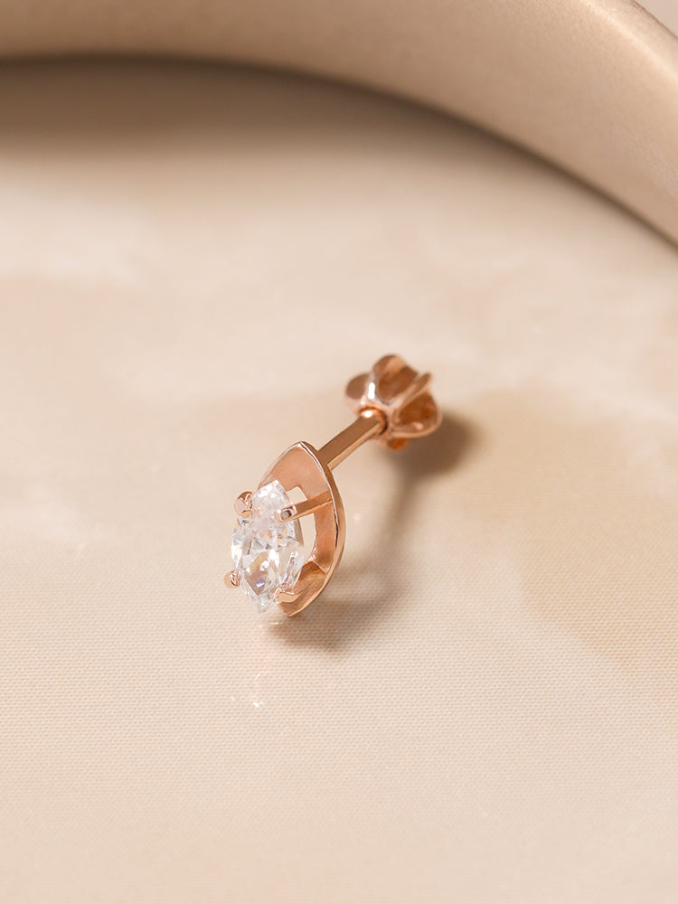 14K Solid Gold Snowflake Silhouette Crystal Cartilage Earring 18G16G