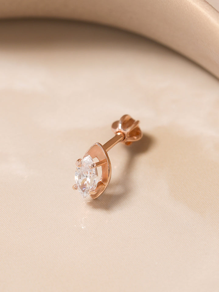 14K Solid Gold Snowflake Silhouette Crystal Cartilage Earring 18G16G