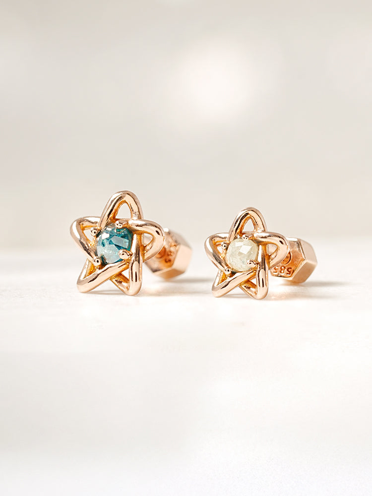 14K Solid Gold Star Line Rough Diamond Cartilage Earring 18G