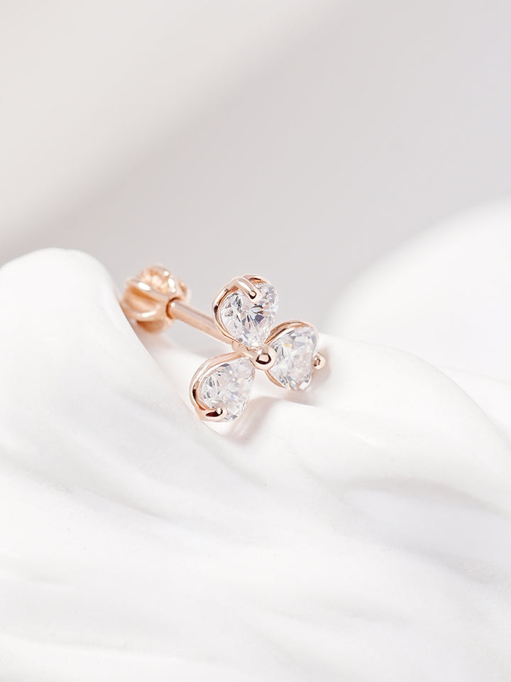 14K Gold Trio Clover Cartilage Earring 18G16G