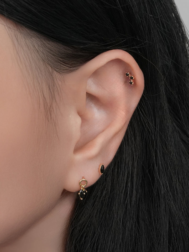 14K Solid Gold Black Boat Cubic Cartilage Earring 20G18G16G