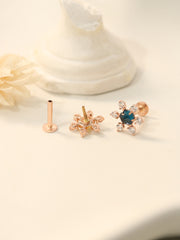 14K Gold Flower Rose-Cut Cubic Internally Threaded Labret Piercing 18G16G