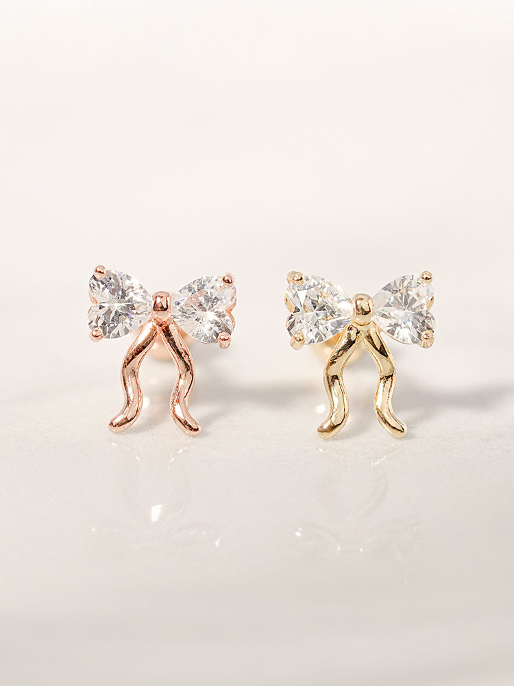 14K Solid Gold Balletcore Cubic Ribbon Cartilage Earring 20G