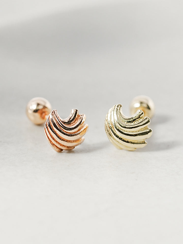14K Solid Gold Bold Mini Shell Cartilage Earring 20G