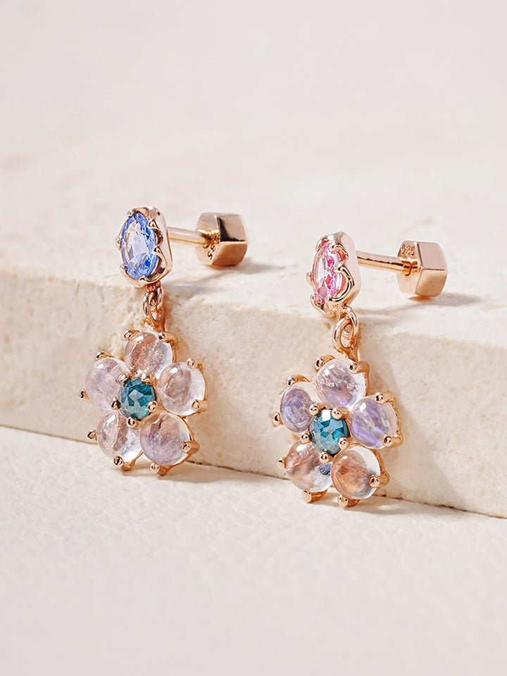 14K Solid Gold Brightening Sapphire Flower Drop Cartilage Earring 18G