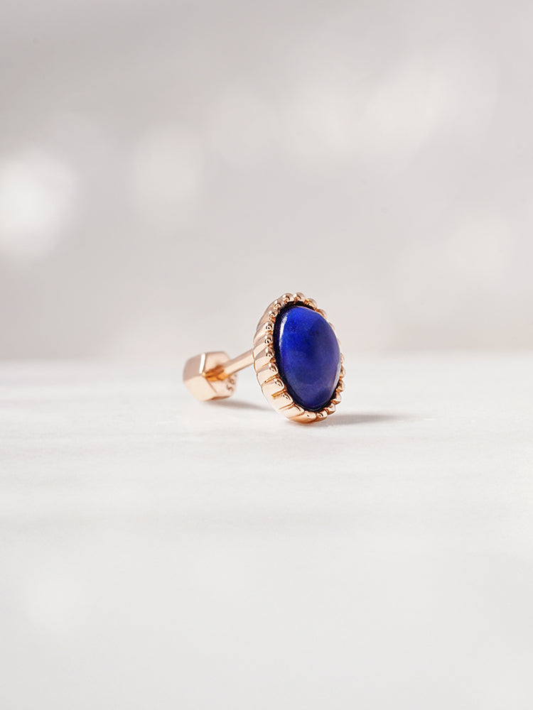 14K Gold Elegance Crown Lapis Lazuli Cartilage Earring 18G