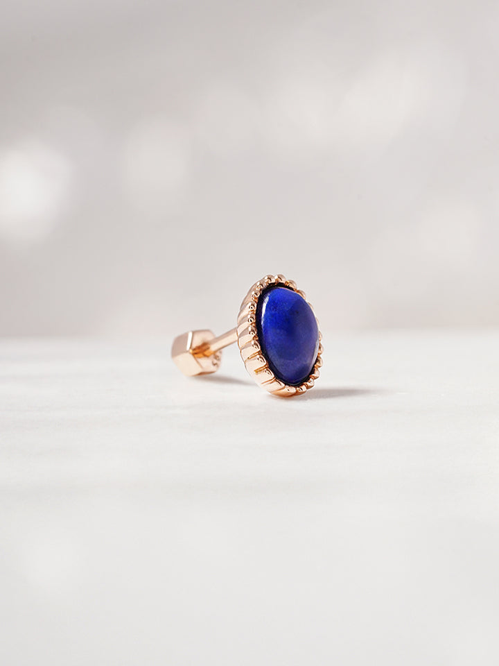 14K Gold Elegance Crown Lapis Lazuli Cartilage Earring 18G