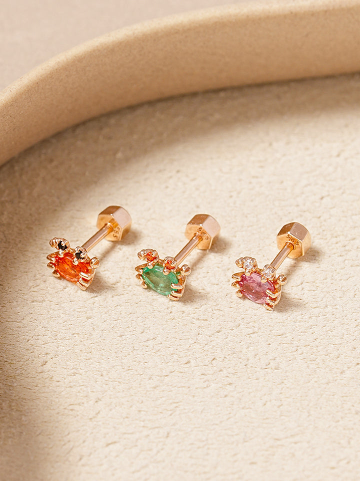 14K Gold Sapphire Sea Crab Cartilage Earring 18G