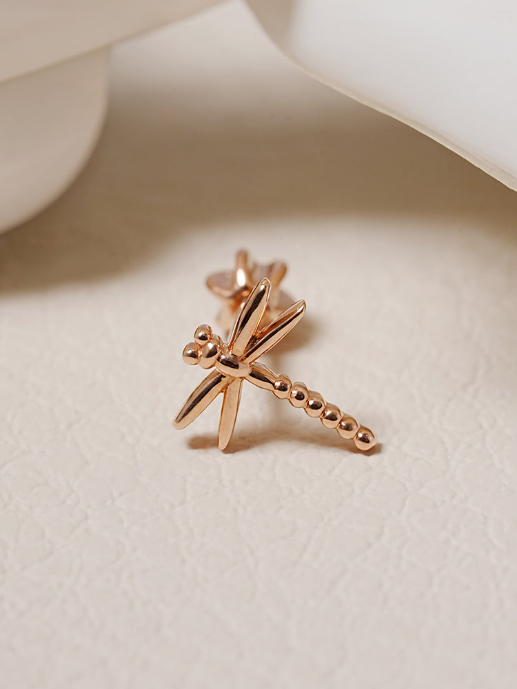 14K Solid Gold Flat Dragonfly Cartilage Earring 18G16G