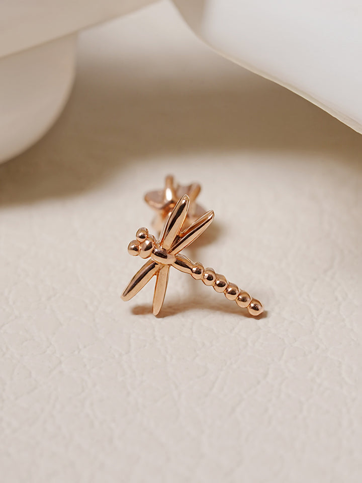 14K Solid Gold Flat Dragonfly Cartilage Earring 18G16G
