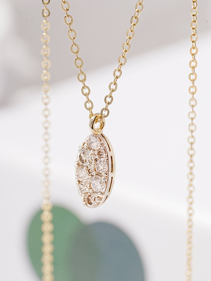 14K 18K Solid Gold Glitter Oval Diamond Necklace