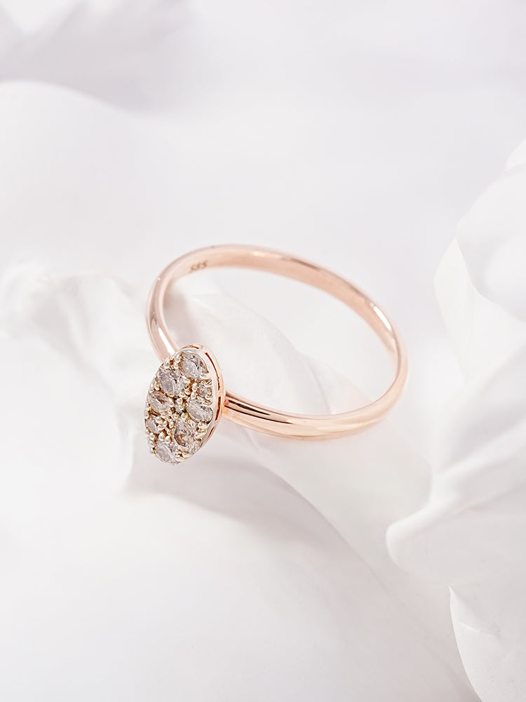 14K 18K Solid Gold Glitter Oval Diamond Ring