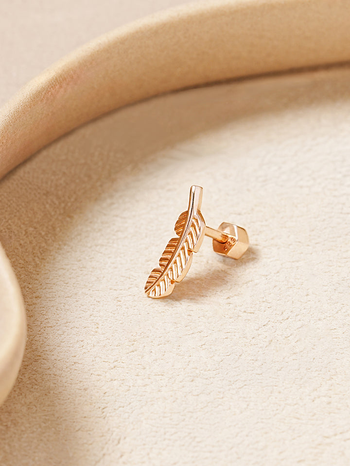 14K Solid Gold Golden Feather Cartilage Earring 18G