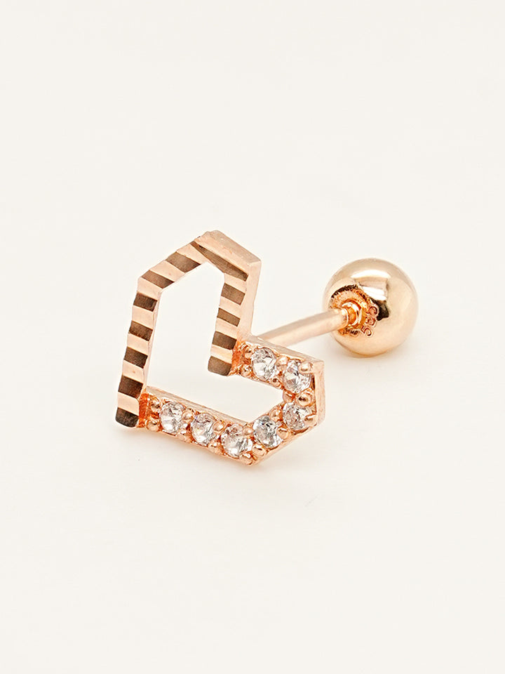 14K Solid Gold Half-and-Half Heart Cubic Cartilage Earring 20G