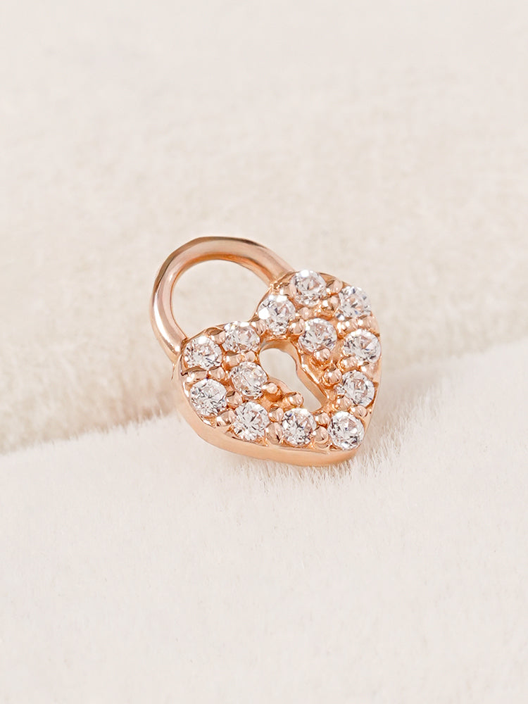 14K Gold Heart Love Lock Cartilage Earring 18G16G