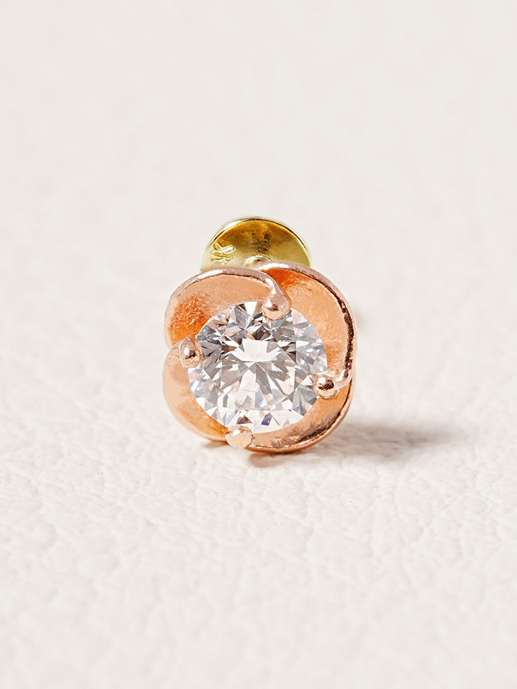 14K Solid Gold Lab Diamond Rose Internally Threaded Labret Piercing 20G