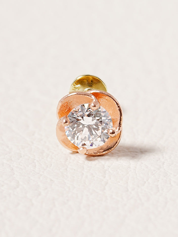 14K Solid Gold Lab Diamond Rose Internally Threaded Labret Piercing 20G