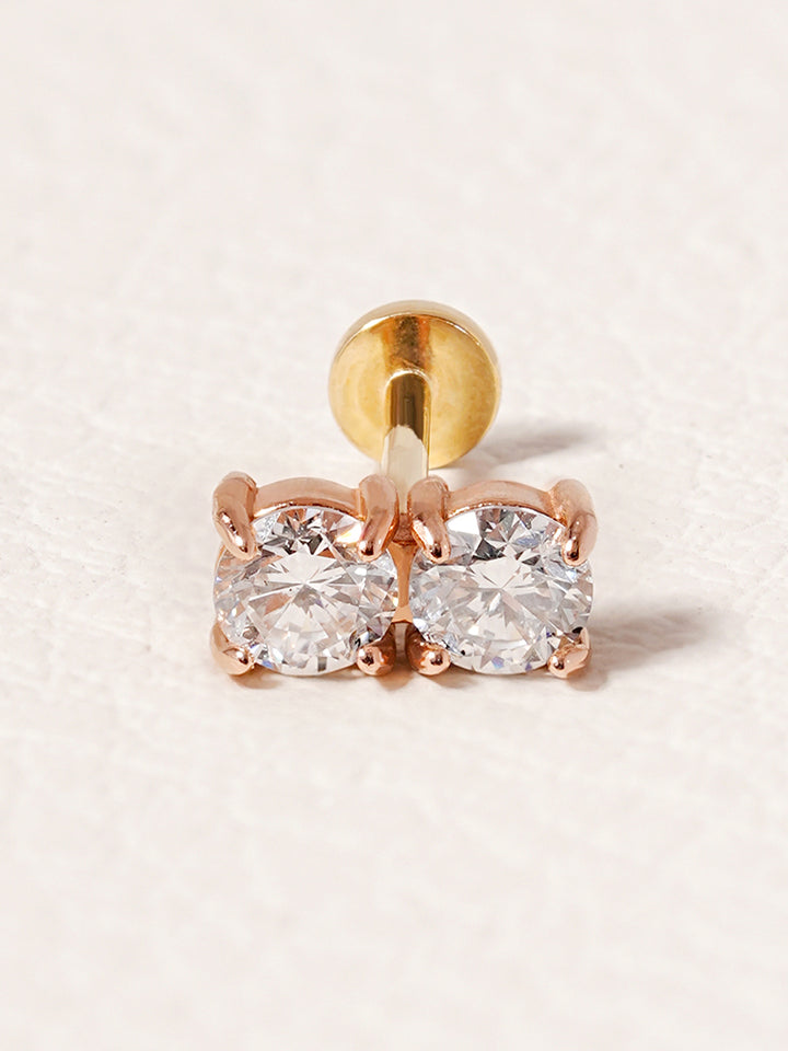 14K Solid Gold Lab Diamond Twin Stud Internally Threaded Labret Piercing 20G