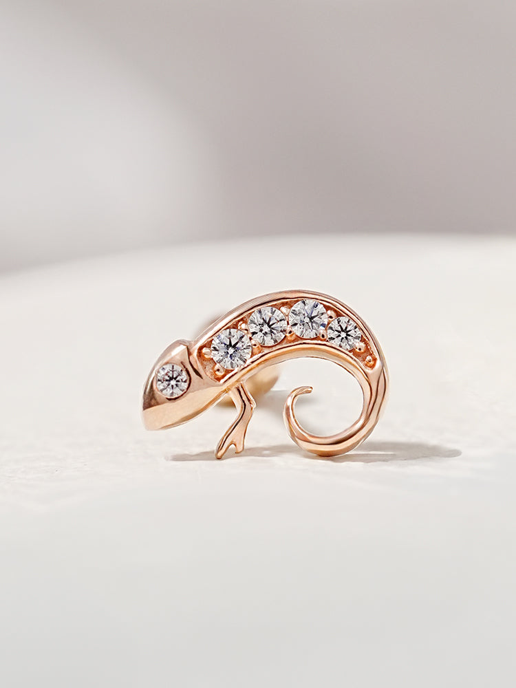 14K Solid Gold Kitsch Lizard Cubic Cartilage Earring 20G