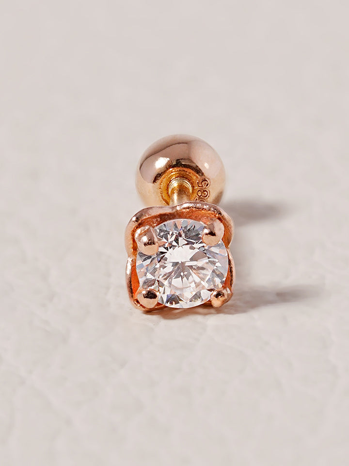 14K Solid Gold Lab Diamond Classic Square Cartilage Earring 20G18G16G