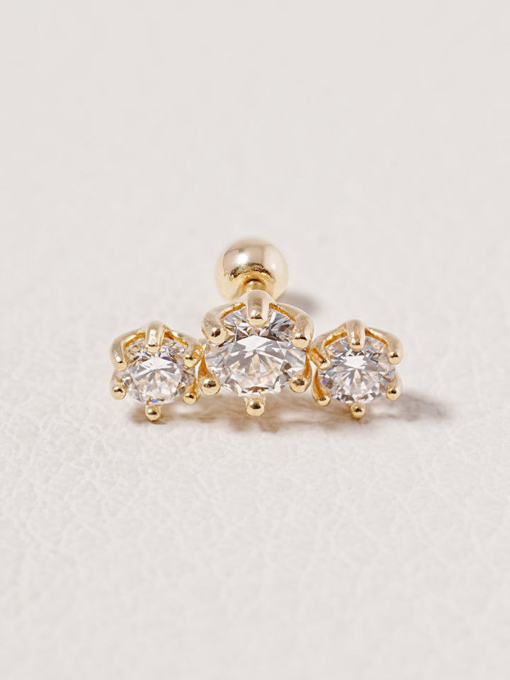 14K Solid Gold Lab Diamond Lumiere Cartilage Earring 20G18G16G