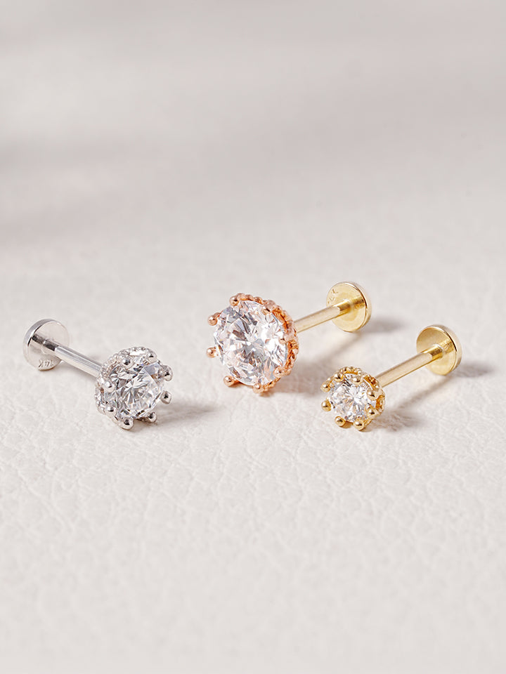 14K Solid Gold Lab Diamond Queen's Bloom Internally Threaded Labret Piercing 20G