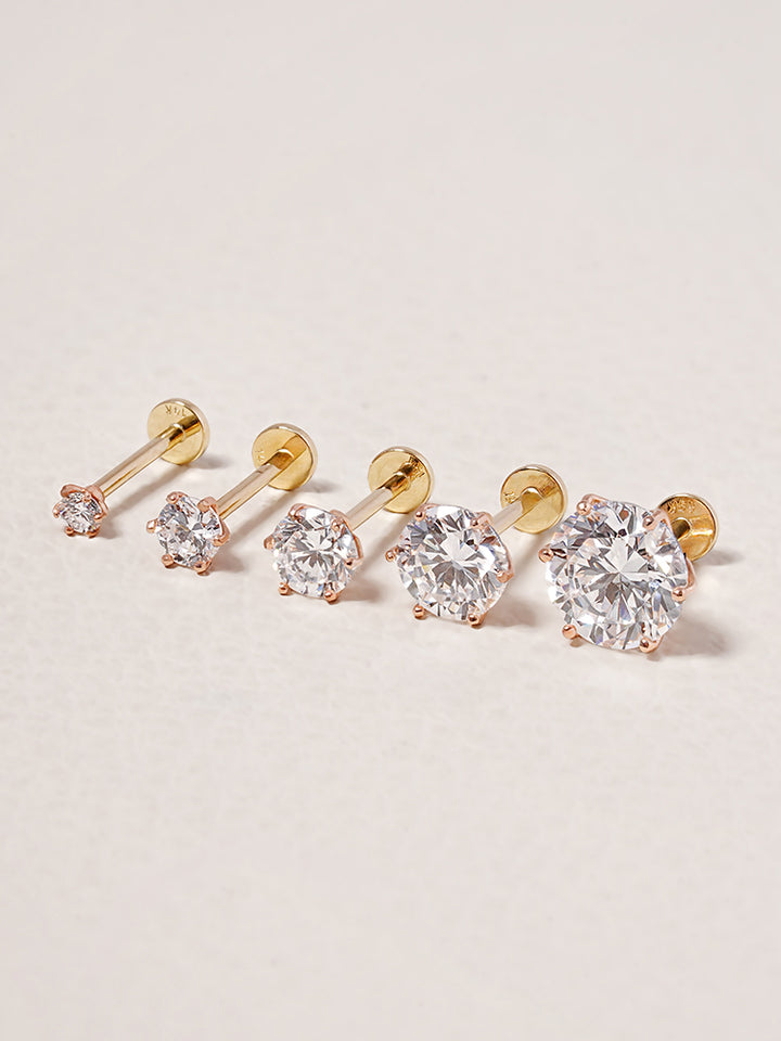 14K Solid Gold Lab Diamond Shine Classic Internally Threaded Labret Piercing 20G